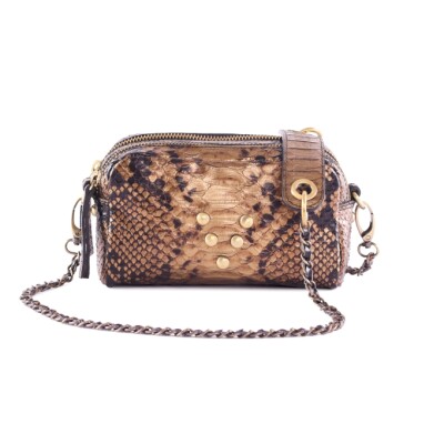 MAKE-ME-UP MINI - Bandoulière Chaîne et Cuir metal bronze python