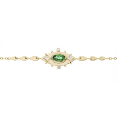 Bracelet Oeil Tourmaline verte et diamants