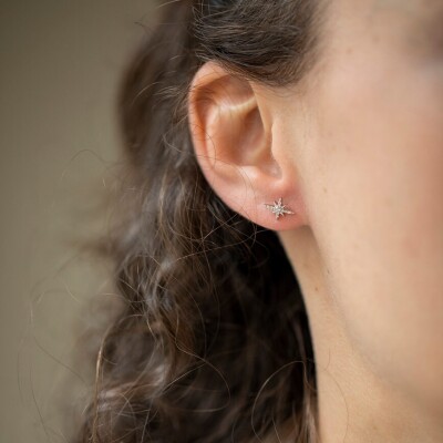 Mini Créoles North Star Or Gris et Diamants Unité