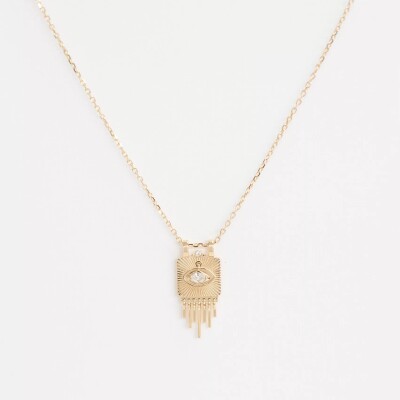 Petit collier en or massif orné de rayons de soleil et d'un diamant en forme d'œil pendant