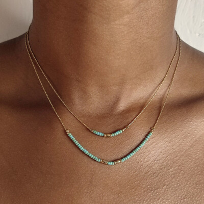 BASIC Collier deux rangs Turquoise