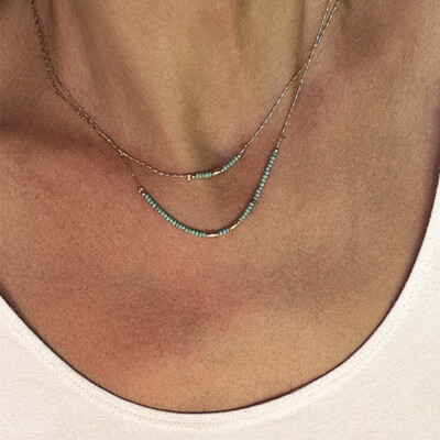 BASIC Collier deux rangs Turquoise
