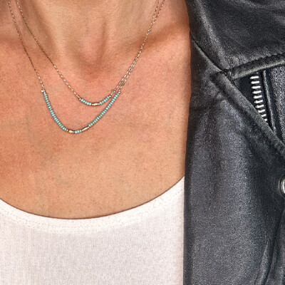 BASIC Collier deux rangs Turquoise