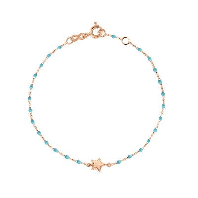 Bracelet Étoile Mini Gigi, or rose et mini perles de résine turquoise, 17 cm