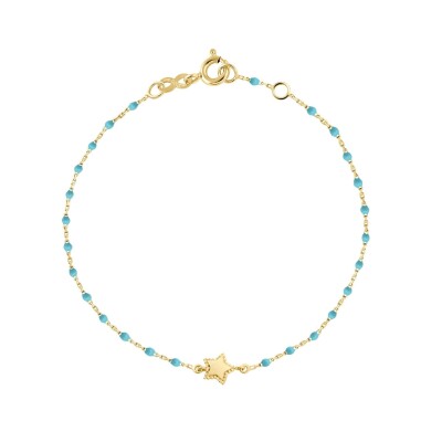 Bracelet Étoile Mini Gigi, or jaune et mini perles de résine turquoise, 17 cm