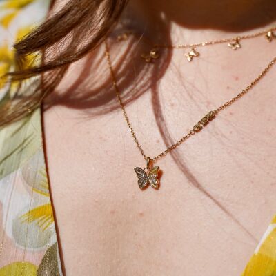Collier Guess South Alameda en acier doré et zircons
