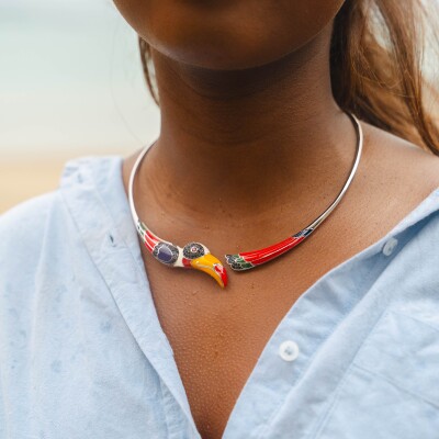 Collier Una Storia Toucan en argent laqué