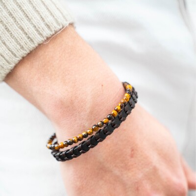 Bracelet Jourdan Bijoux Lave en cuir, acier et œil de tigre