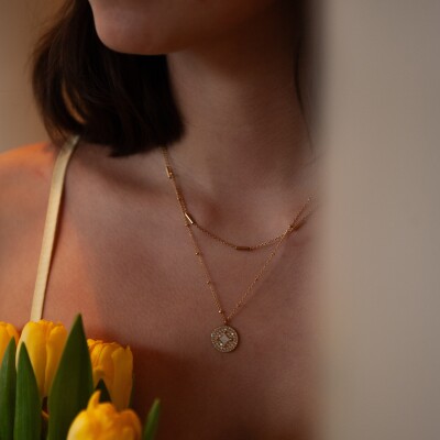 Collier Pierre Lannier Tessera en acier doré et nacre