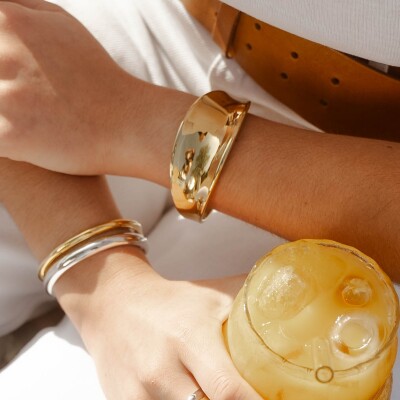Bracelet jonc en acier doré