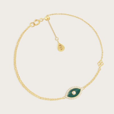 Bracelet OR 375/1000 oxydes de zirconium et malachite
