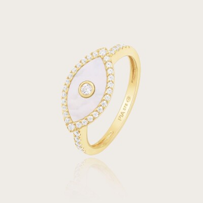 Bague or 375/1000 oxyde de zirconium et nacre