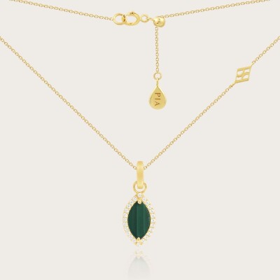 Collier or 375/1000 oxydes de zirconium et malachite