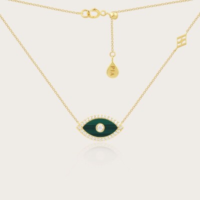 Collier or 375/1000 oxyde de zirconium et malachite