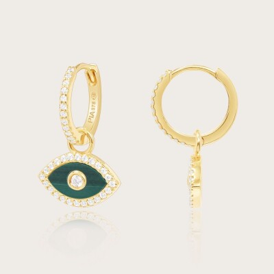 Boucles d'oreilles or 375/1000 oxydes de zirconium et malachite
