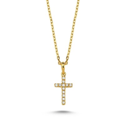 Collier or jaune croix diamants