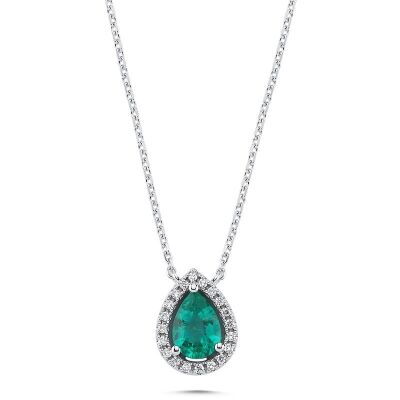 Collier emeraude poire diamants - or blanc