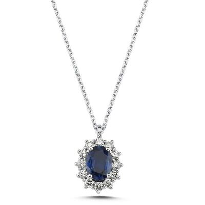 Collier saphir diamants or blanc