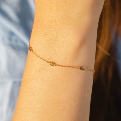 Bracelet en or jaune, améthyste, citrine, péridot et topaze bleue