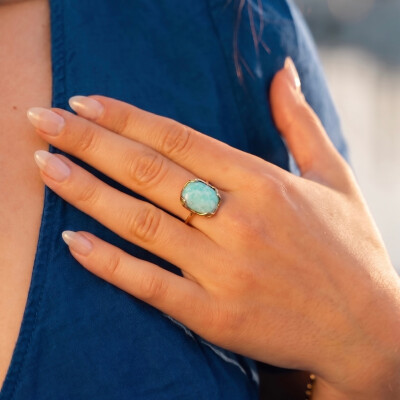 Bague  Ana & Cha Naomi en plaqué or et amazonite