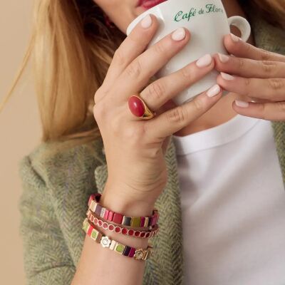 Bracelet Simone à Bordeaux Colormind Mini Figue en métal doré émaillé