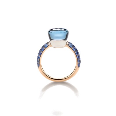 Bague Pomellato Nudo Classic en or rose, or blanc, topaze bleu london, saphirs et lapis lazuli