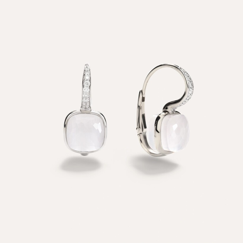 Boucles d'oreilles Pomellato Nudo en or blanc,  quartz Milky et diamants