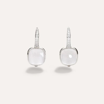 Boucles d'oreilles Pomellato Nudo en or blanc,  quartz Milky et diamants