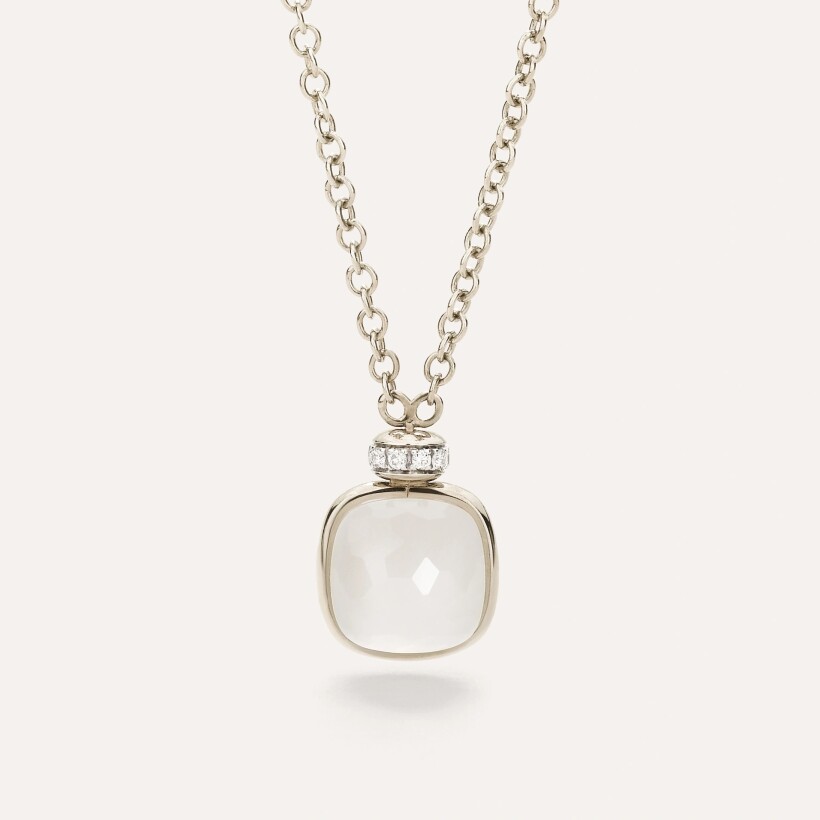 Collier Pomellato Milky de Nudo en or blanc, quartz crème et diamants