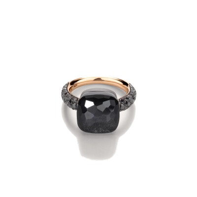 Bague Pomellato Nudo Maxi en or rose, titane, obsidienne et diamants noirs