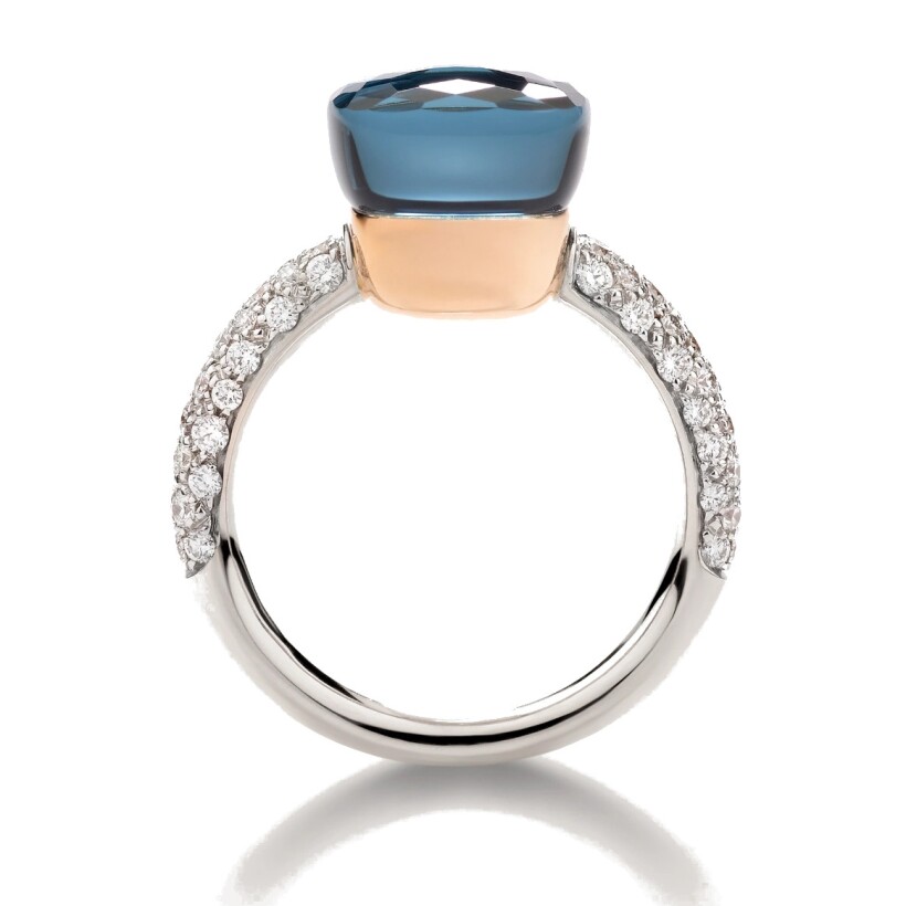 Bague Pomellato Nudo Classic en or blanc, or rose, topaze bleue London et diamants