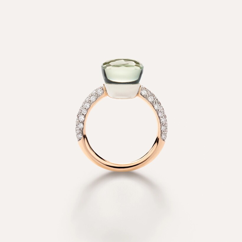 Bague Pomellato Nudo Classic en or rose, or blanc, diamants et prasiolite