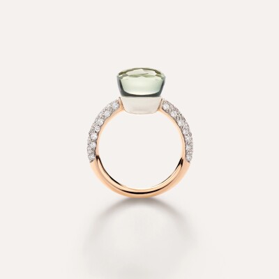 Bague Pomellato Nudo Classic en or rose, or blanc, diamants et prasiolite