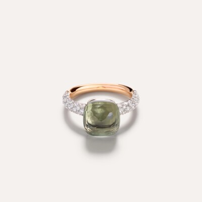 Bague Pomellato Nudo Classic en or rose, or blanc, diamants et prasiolite