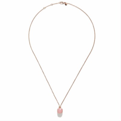 Collier Pomellato Nudo en or rose, or blanc, quartz rose, calcédoine et diamants bruns