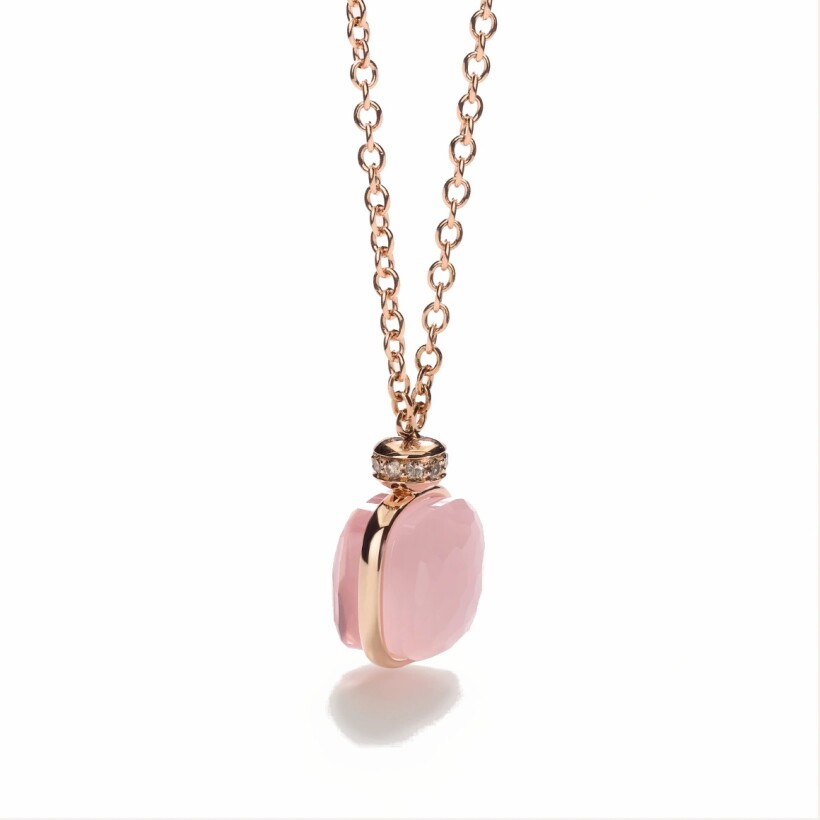 Collier Pomellato Nudo en or rose, or blanc, quartz rose, calcédoine et diamants bruns