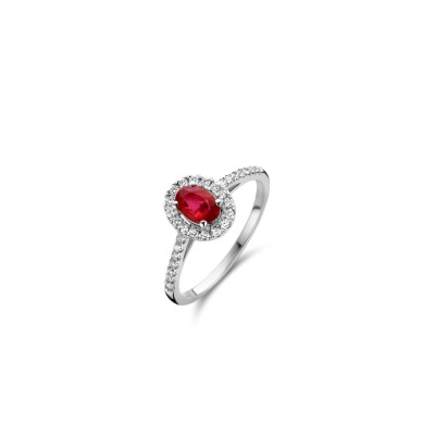 Bague or blanc, rubis et diamants