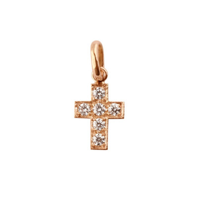 Pendentif Gigi Clozeau Croix en or rose et diamants