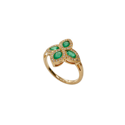 Bague Emeraude & Diamant or rose