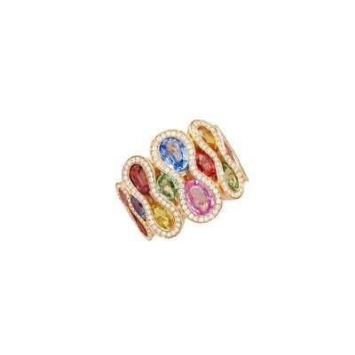 Bague Multi Saphirs & diamant or rose