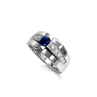 Bague en or blanc, saphir et diamants