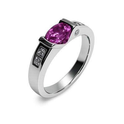 Bague en or blanc, saphir et diamants