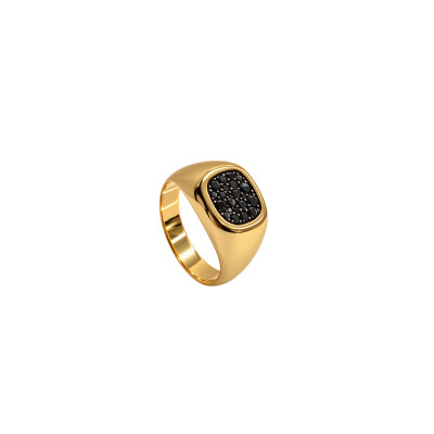 Chevalière Or Jaune & Diamant Noir