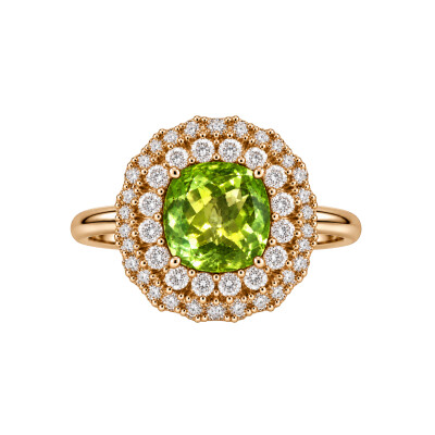 Bague Tourmaline Verte & Diamant en Or Rose