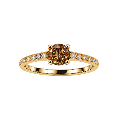 Solitaire Diamant & Diamant Champagne en Or Rose