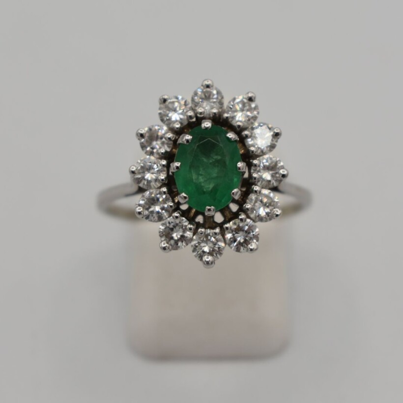 Bague Marguerite Emeraude Diamants Or 18K