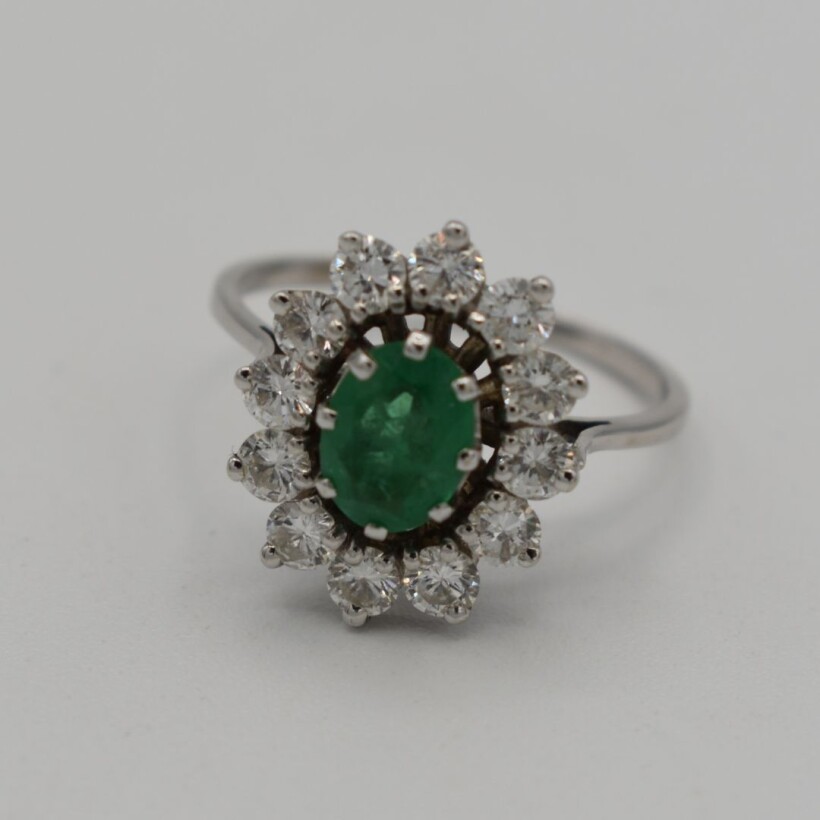 Bague Marguerite Emeraude Diamants Or 18K