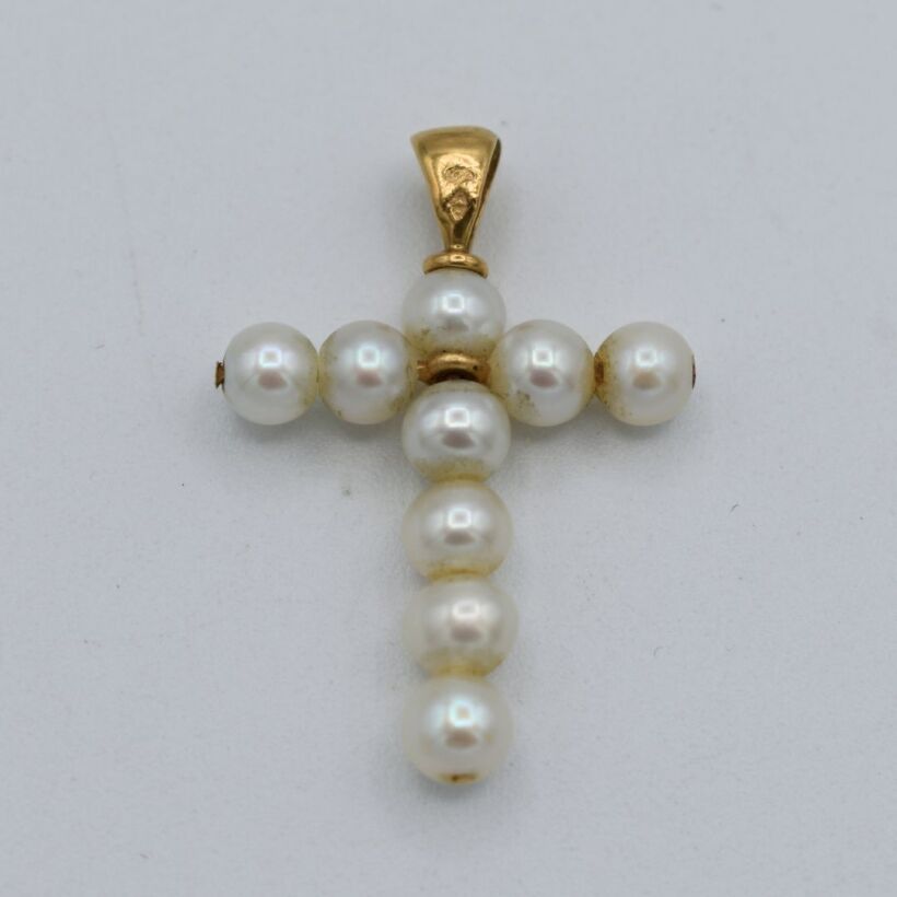 Pendentif Croix Perles Or 18K