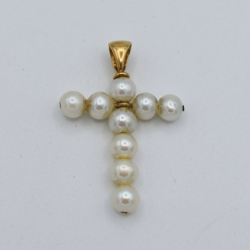 Pendentif Croix Perles Or 18K