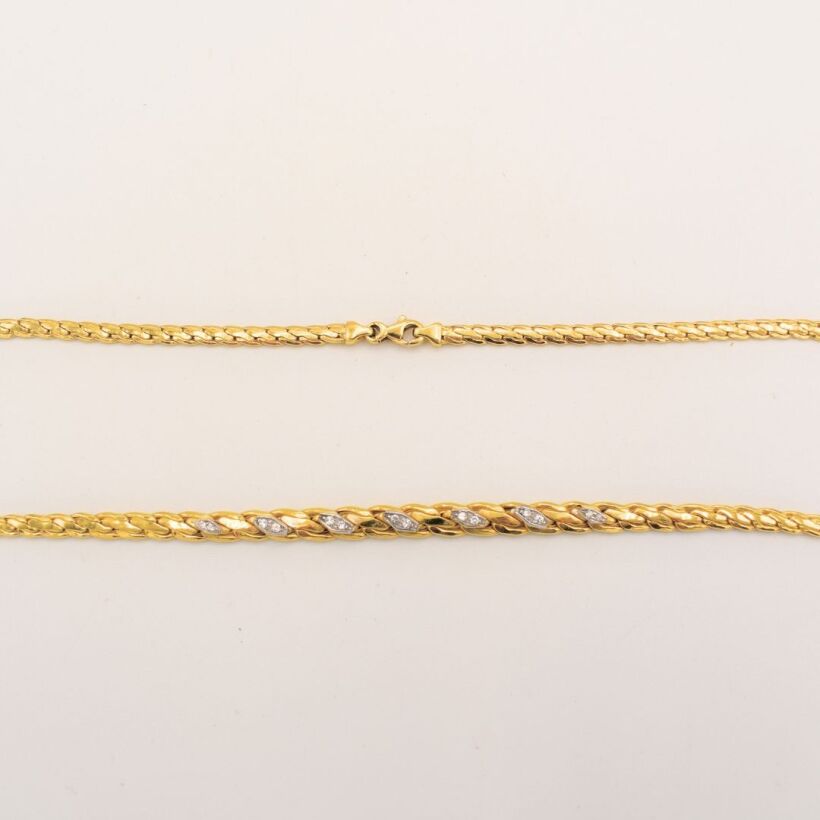 Collier palmier écrasé Or 18k et pierres oxydes